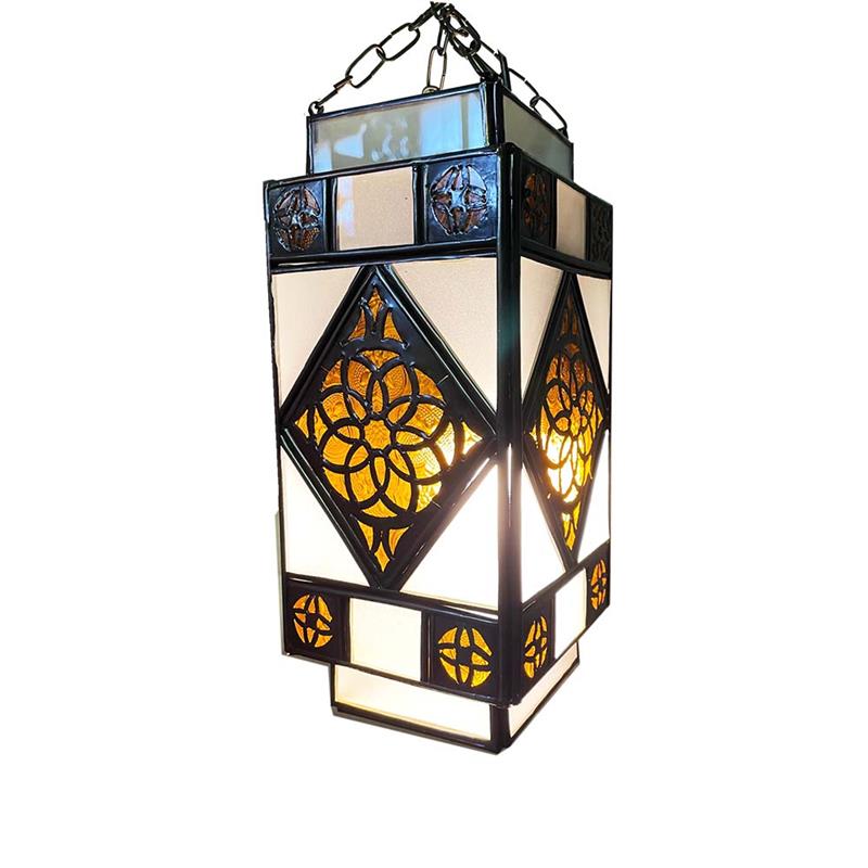 Lanterna lampadario marocchina in vetro e metallo